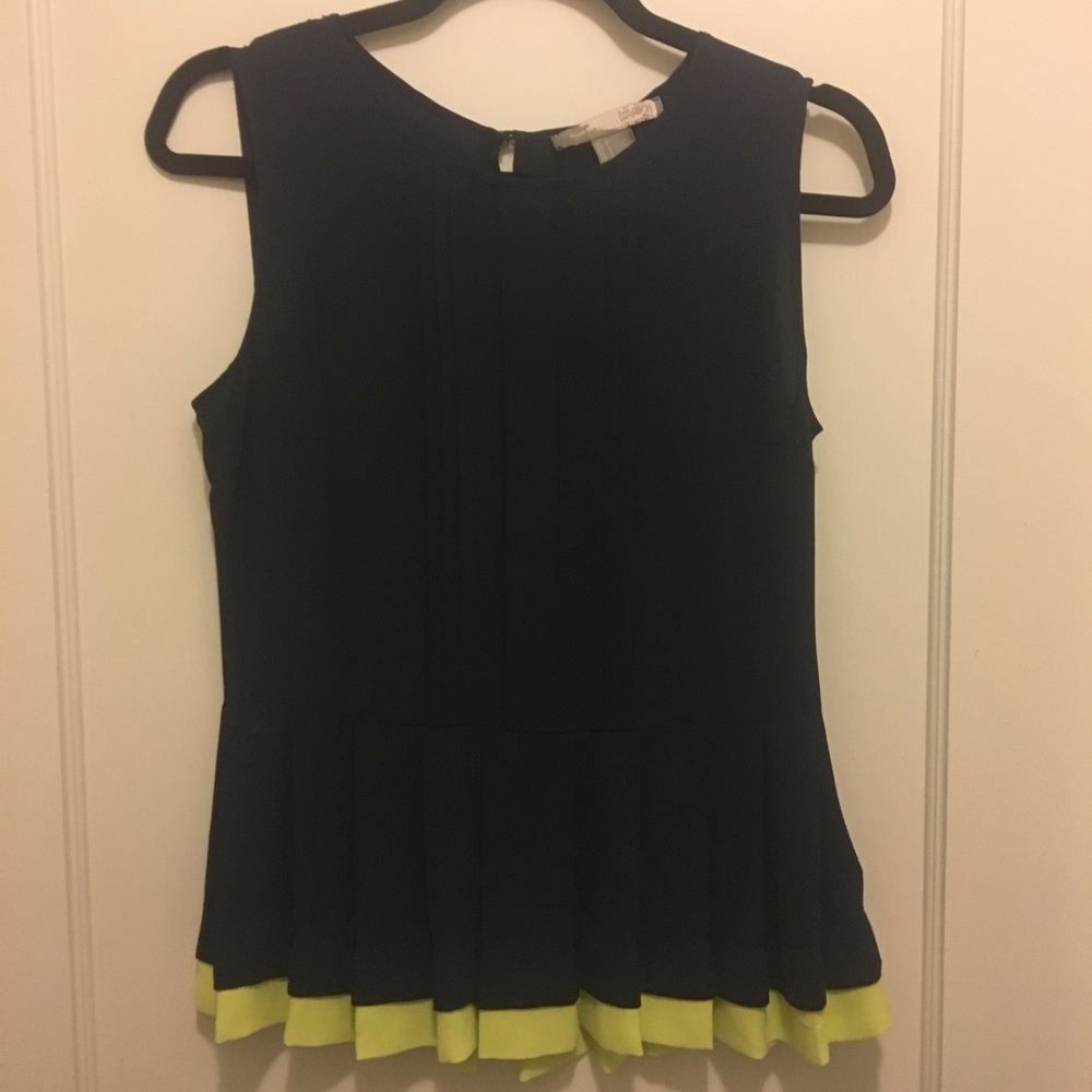Silk Navy Peplum Top Size S